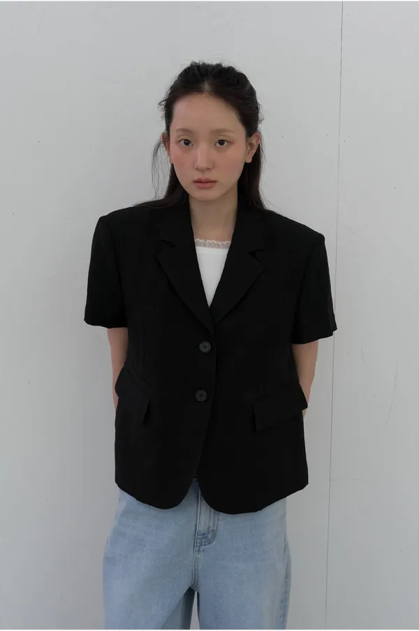 (6/2 예약발송)LIGHT LINEN HALF JACKET - BLACK