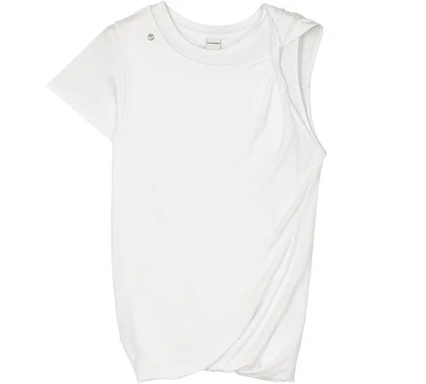 Double-Layer Asymmetric Shoulder T-Shirt [ White ]