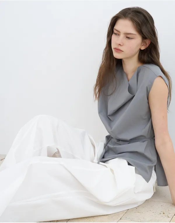 Rene Cowl Neck Blouse (Ash Blue)