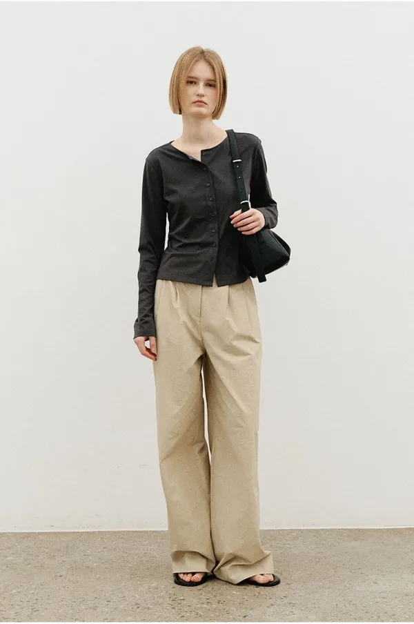 비조 투턱 와이드 팬츠_BEIGE
