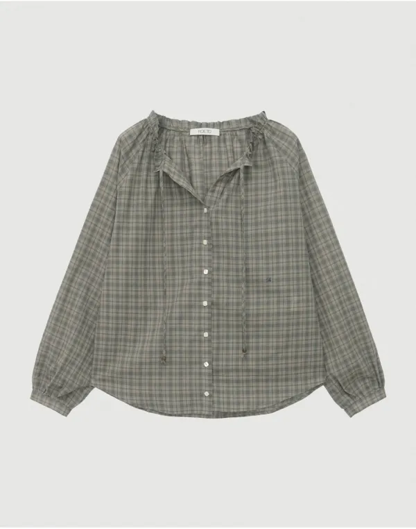[5th] Check frame blouse - green