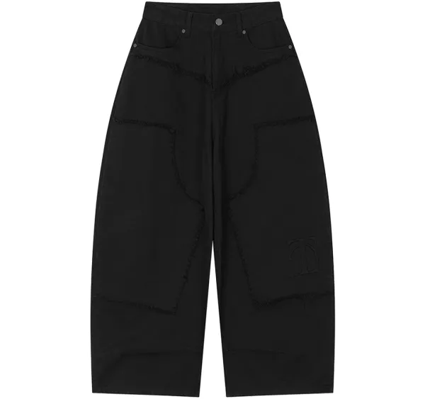 Double-Knee Balloon-Fit Denim Pants [ Black ]