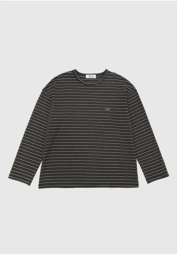 FLEECE STRIPE T-SHIRT_BROWM