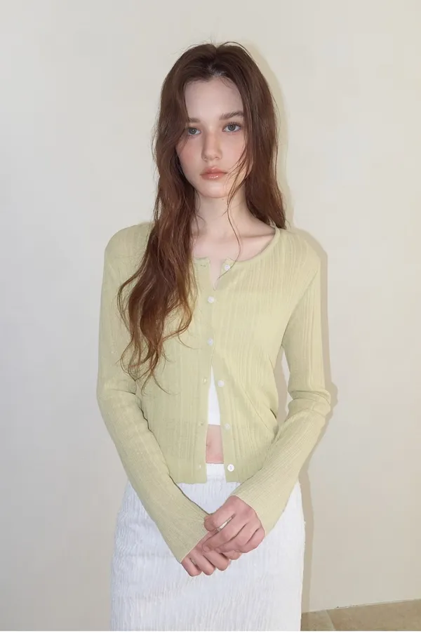 Linen Round Cardigan, Light Green