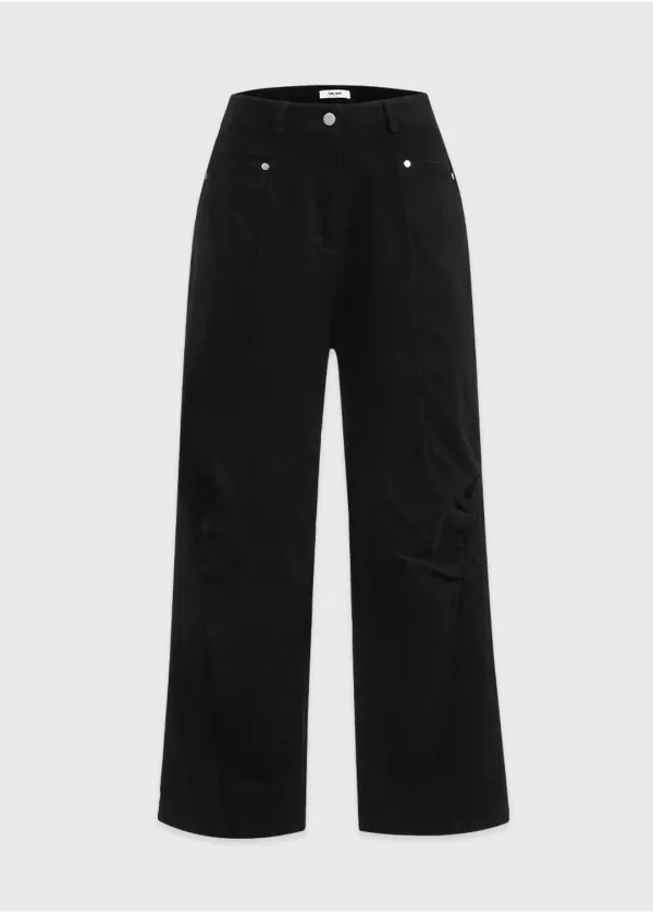 [25-36] Solid Rivet-Shirring Point Pants&nbsp;솔리드 리벳-셔링 포인트 팬츠 (가을/겨울/데일리룩/일상/마실룩/캐주얼룩/데일리팬츠/출근룩/유니크/리벳/셔링/일자팬츠/빅사이즈/자체제작)