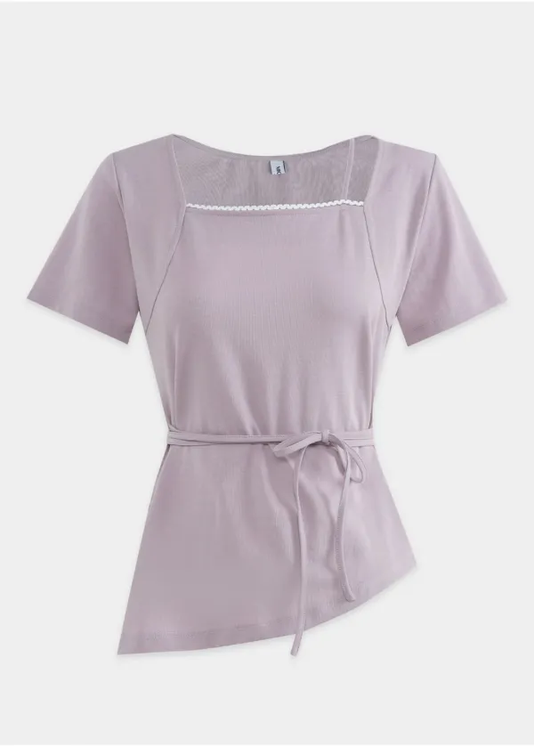  [44-120]  Pirouette Square Neck Strap Point Tee  피루엣 스퀘어 넥 스트랩 포인트 티 (여름-꾸안꾸-데일리룩-출근룩-오피스룩-데이트룩-장마철룩-스퀘어넥-언발란스-슬림핏-빅사이즈-자체제작) 