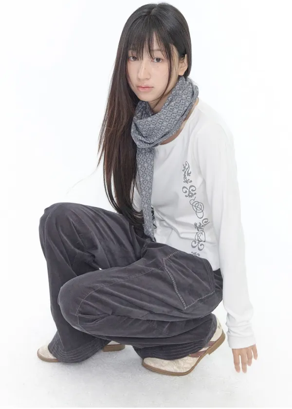 Corduroy line boots-cut pants (Black)