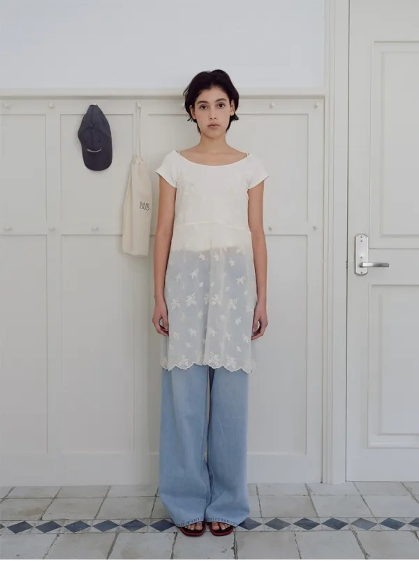 Flower layered long bustier_ivory