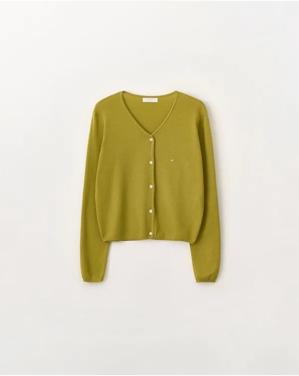 Basic V-neck knit cardigan_Olive