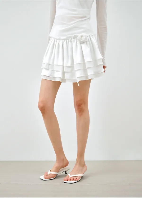 [벨트 SET] 플라워 프릴 미니 스커트 화이트 MDSK036WHITE