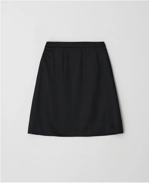 Viscose Satin A-Line Midi Skirt_BLACK