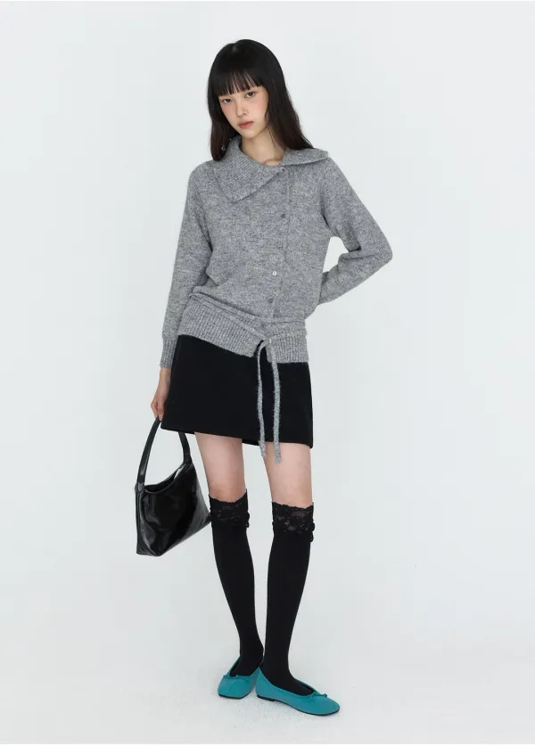 언발란스 카라 니트 가디건 그레이 MDKT137GRAY