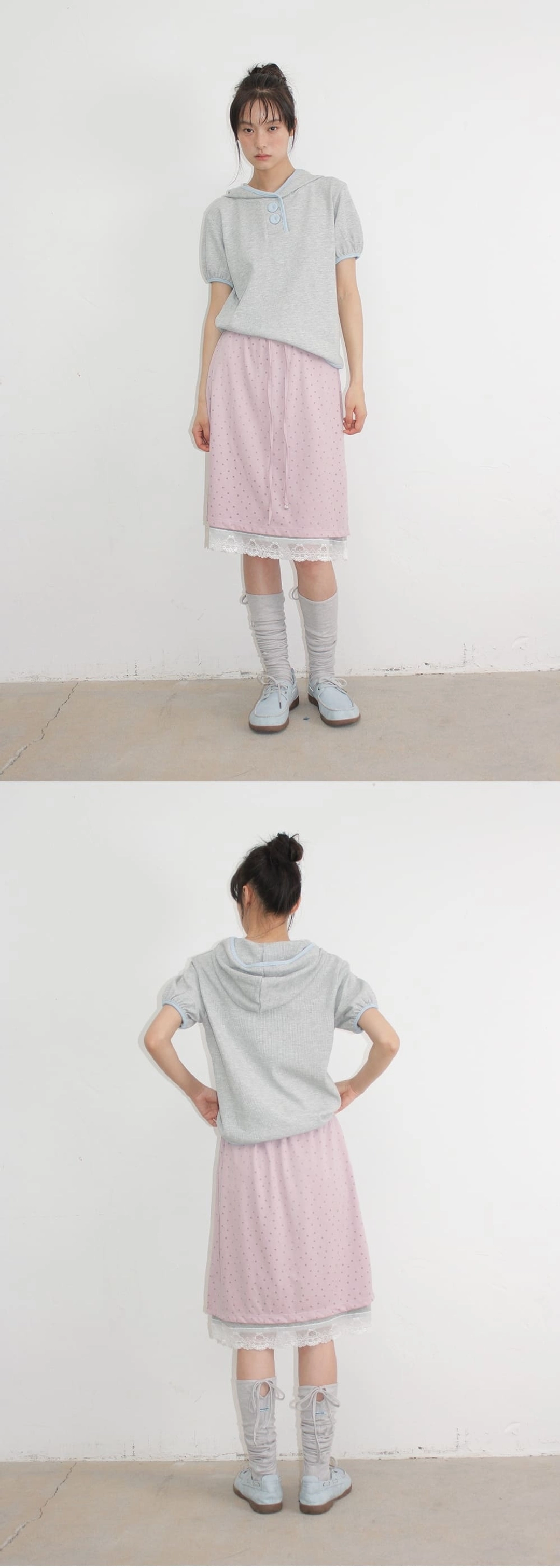 론론 DOT LAYERED LACE HEM SKIRT PINK 상품 이미지 2