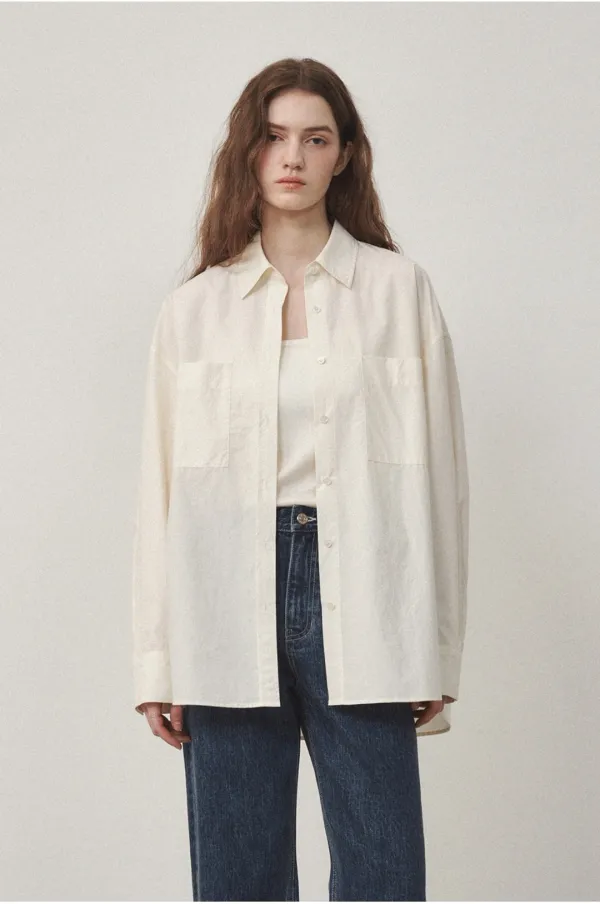 Oversized Pocket Cotton Shirt Yellow