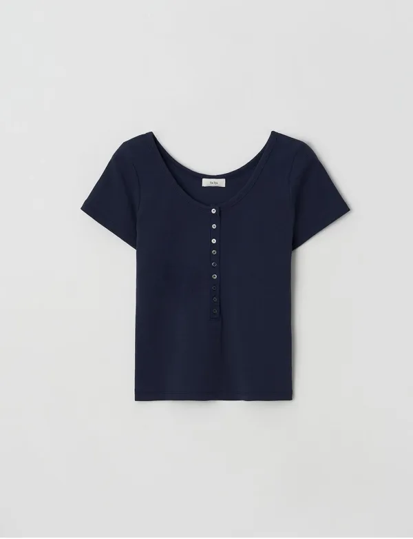 U-Neck Button T-Shirt(Navy)