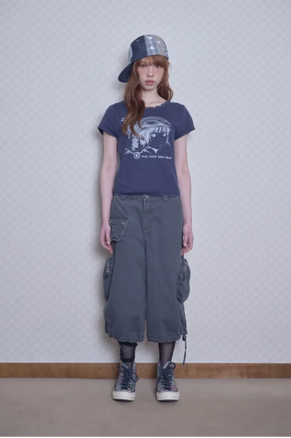 [6월 4일 출고] Geek girl printed lace top (Navy)