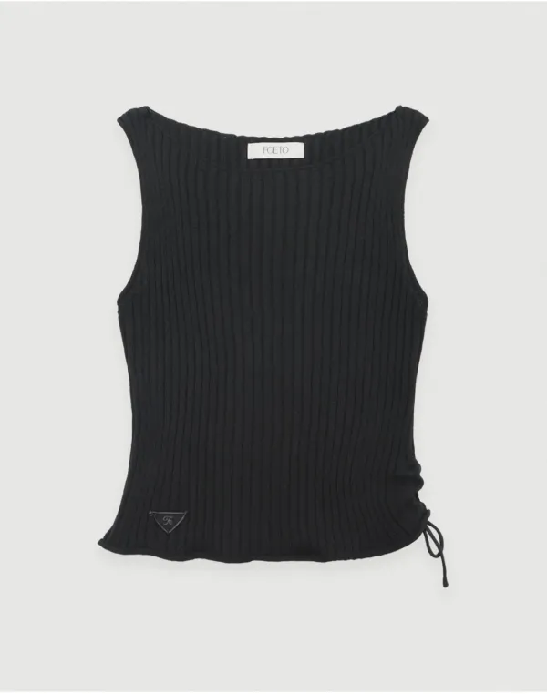Ribbed shirring sleeveless - charcoal
