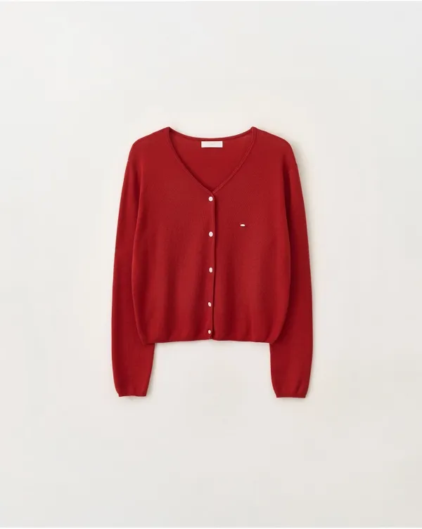 Basic V-neck knit cardigan_Red