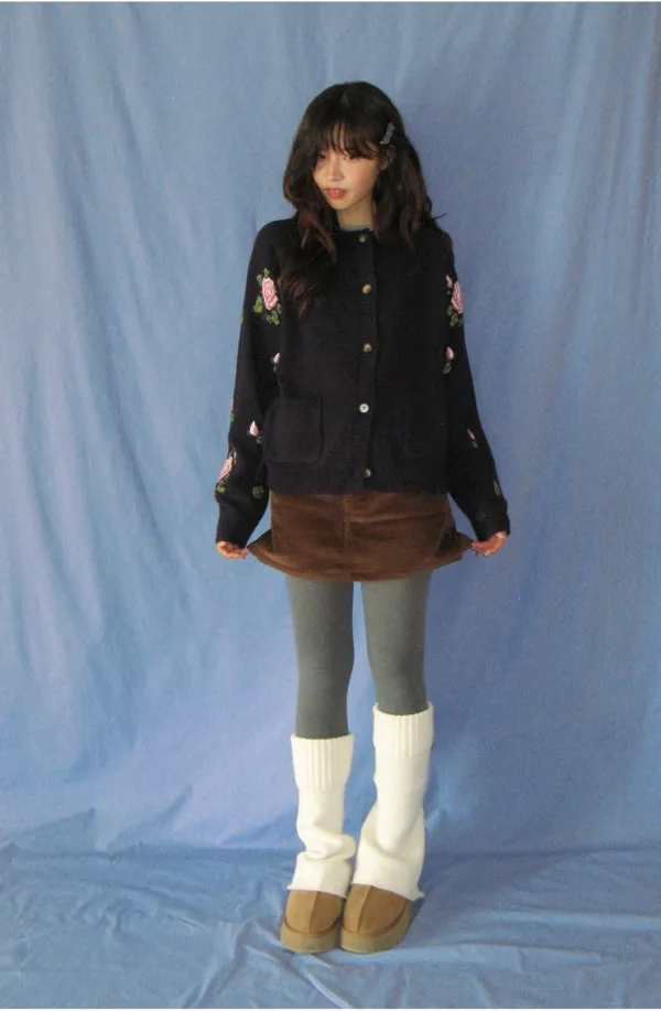 [11/10 순차배송] ROSE POINT ROUND CARDIGAN NAVY