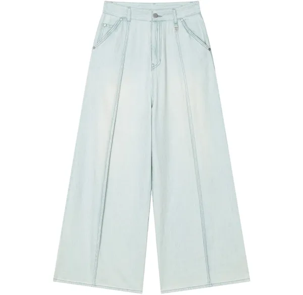 Fluid Wide Denim Pants [ Light Blue ]