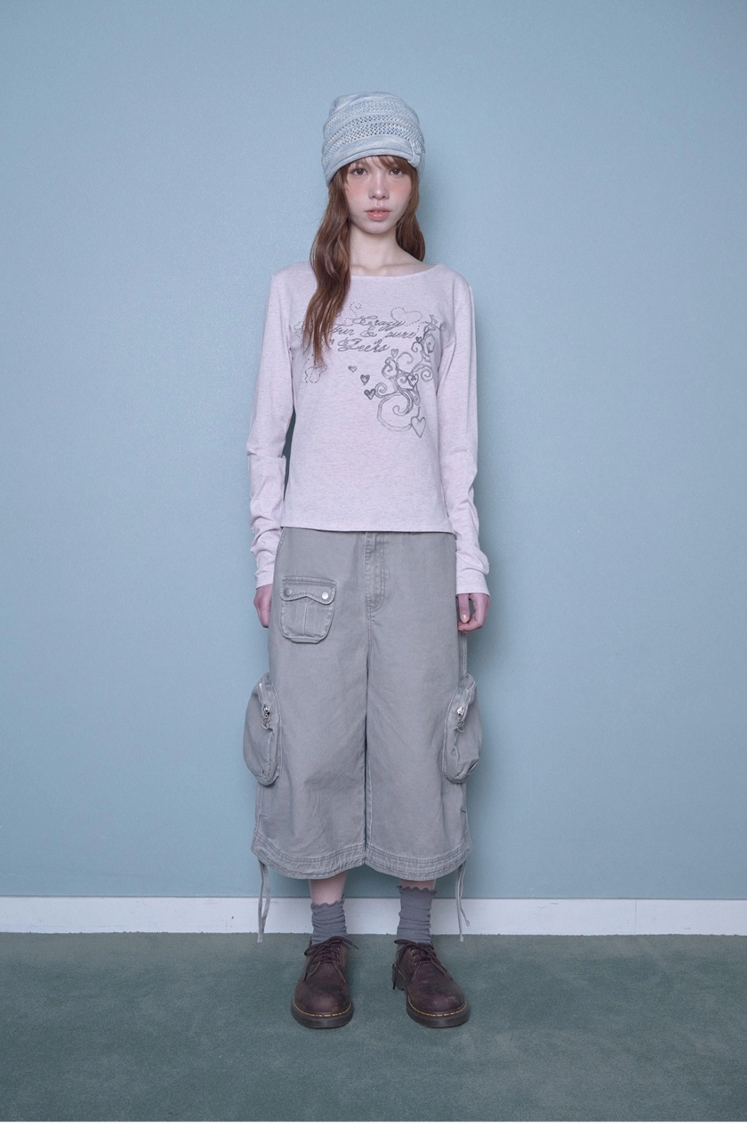 허그유어스킨 Mellow printed long sleeve T (Graish Pink) 상품 이미지 1