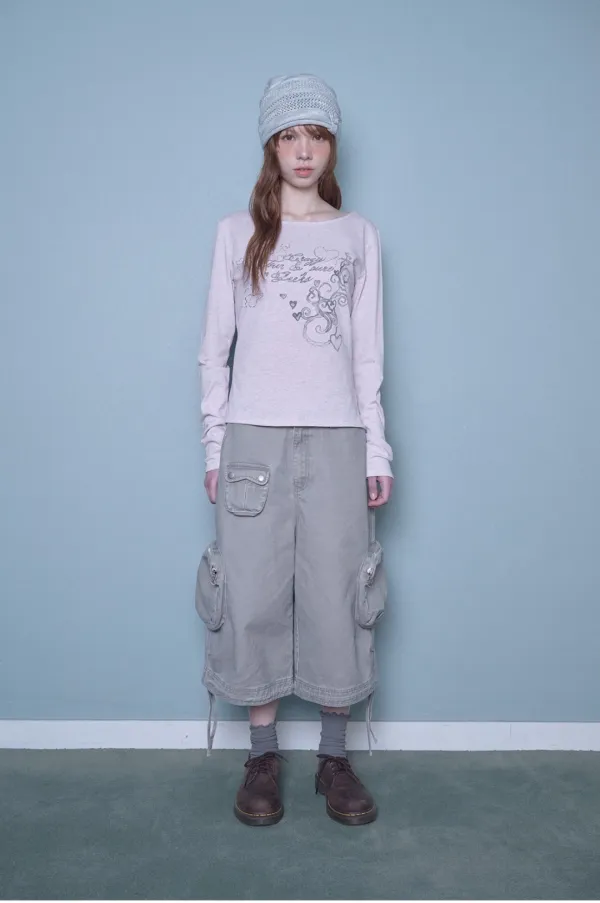 [6월 4일 출고] Mellow printed long sleeve T (Graish Pink)