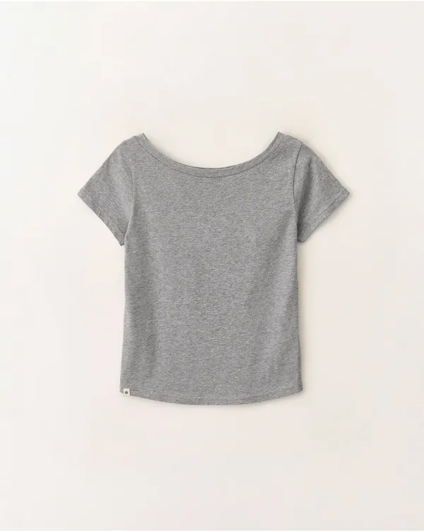 Boatneck color short sleeve t-shirt_Gray