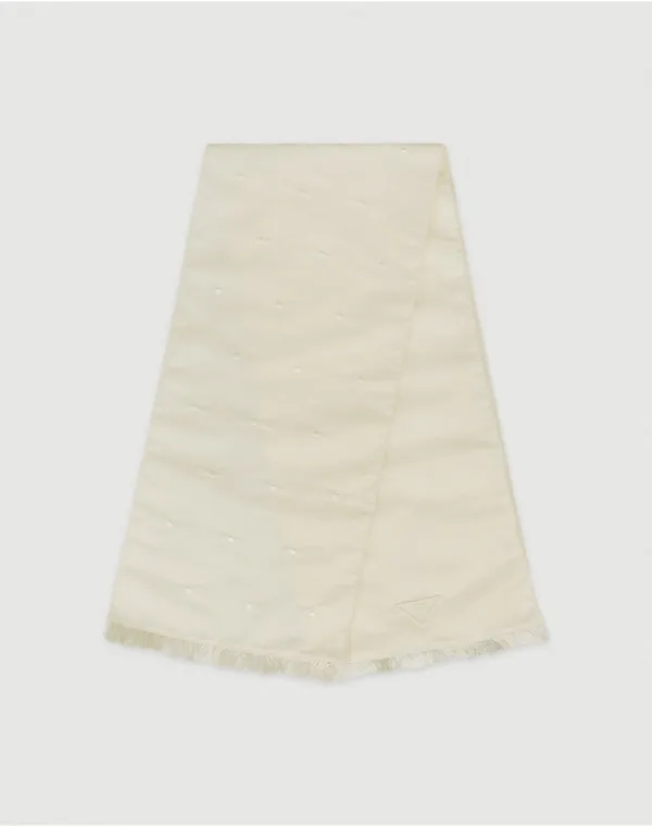 Dot fringe scarf - cream