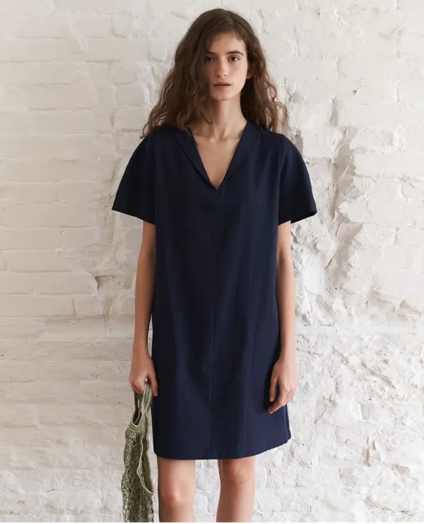 Puff Sleeve Collar Dress(Navy)