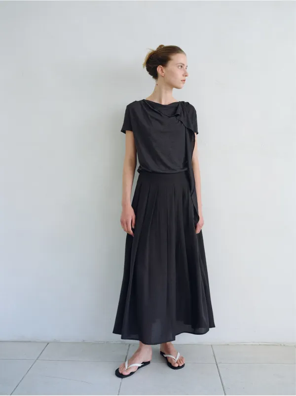 CORN PLEATS LONG SKIRT_BLACK_OF2C2XSK02BKA