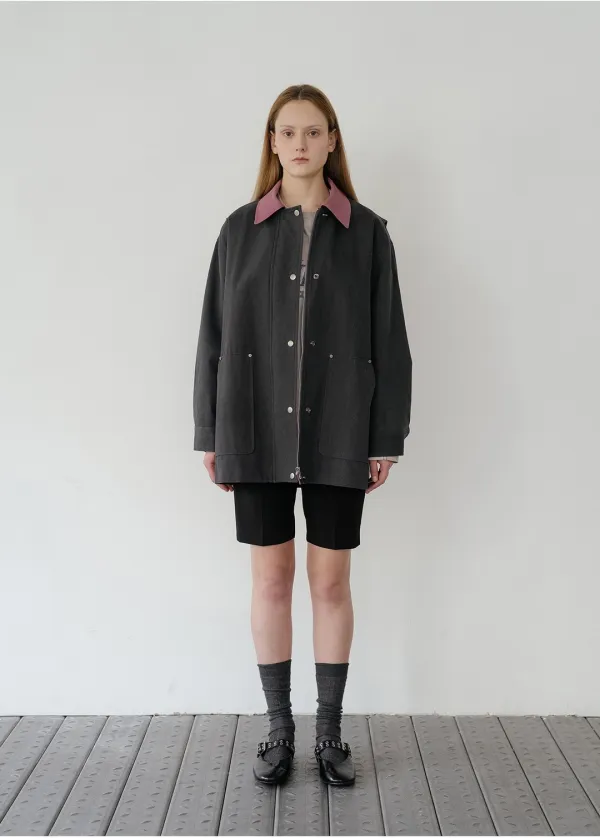 Collar half work jacket [KNSS05JK02]_Charcoal