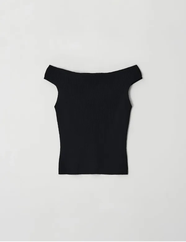 Off-Shoulder Rib Knit(Black)