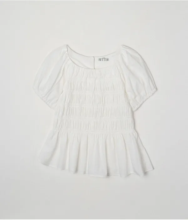 Cotton shirring blouse [KNSS09BL15]_Ivory