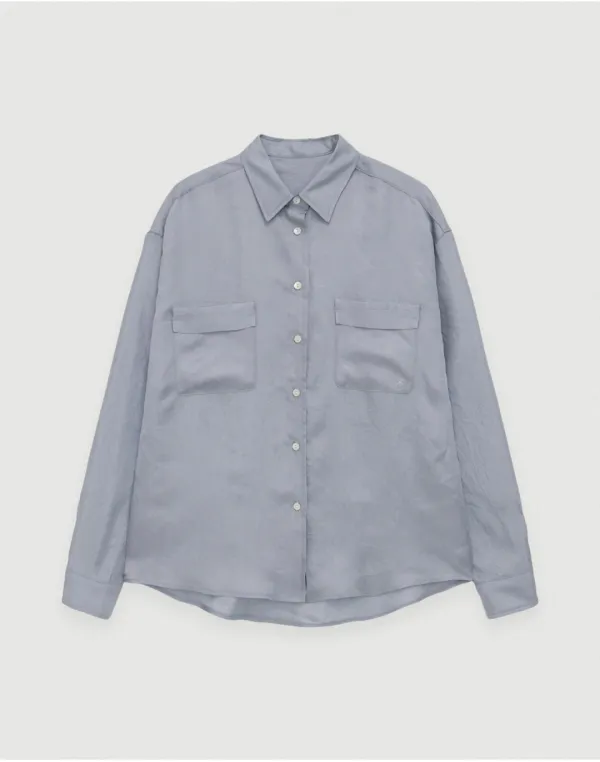 Stay satin shirts (scarf set) - blue