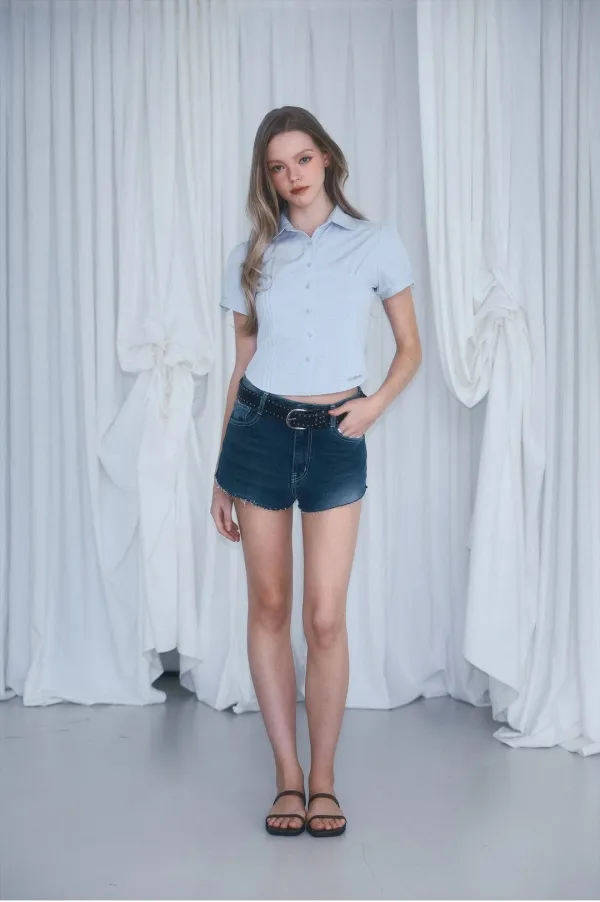 Dot Round Collar Blouse [Blue]
