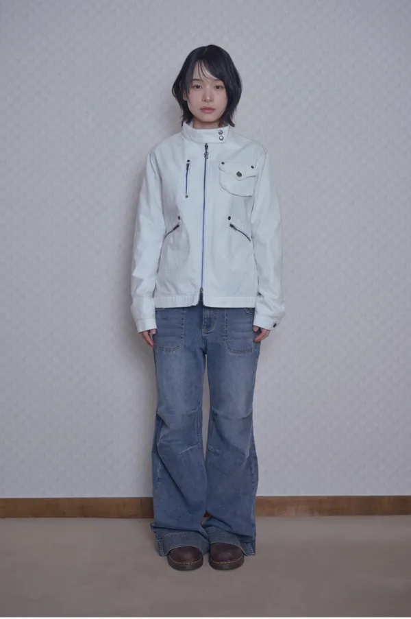 Semi boots-cut denim pants (Blue Denim)