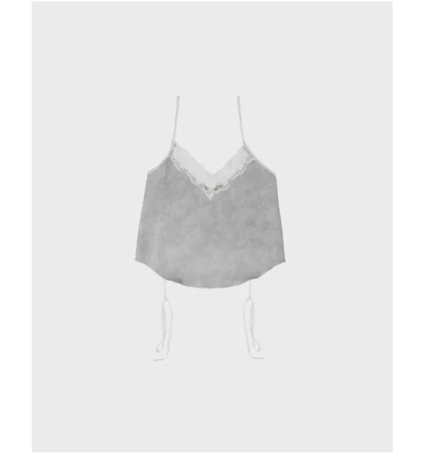faux leather lace camisole in gray