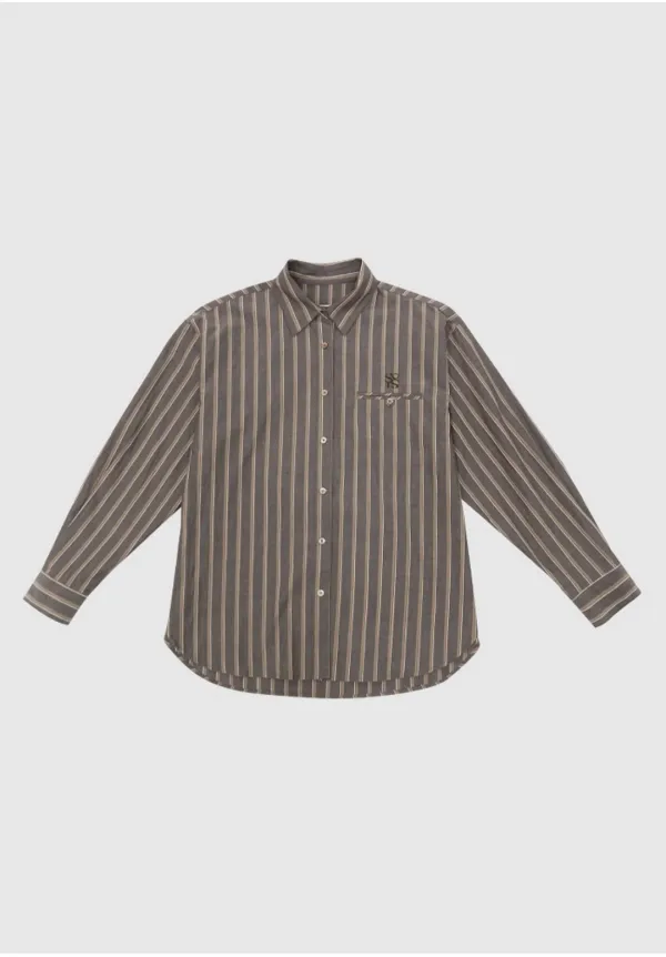 LOOSE STRIPE SHIRT_BROWN