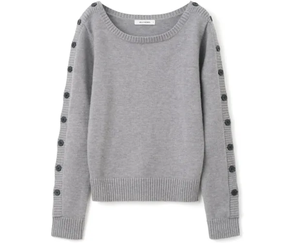 Boat Neck Button Knit [Melange Gray]