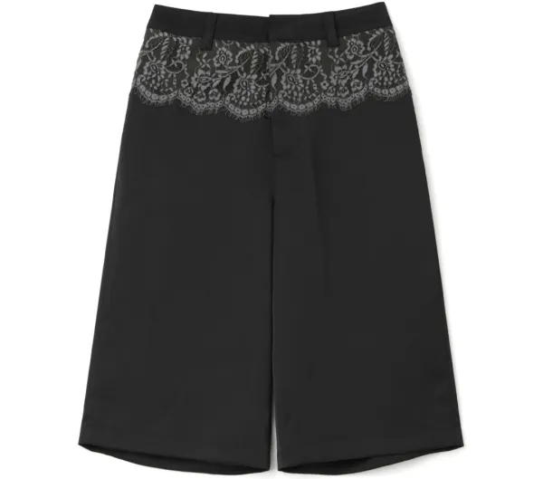 Silky Lace Cropped Trousers [Black]