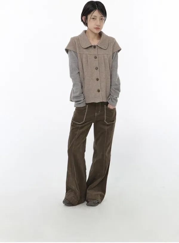 Corduroy line boots-cut pants (Brown)