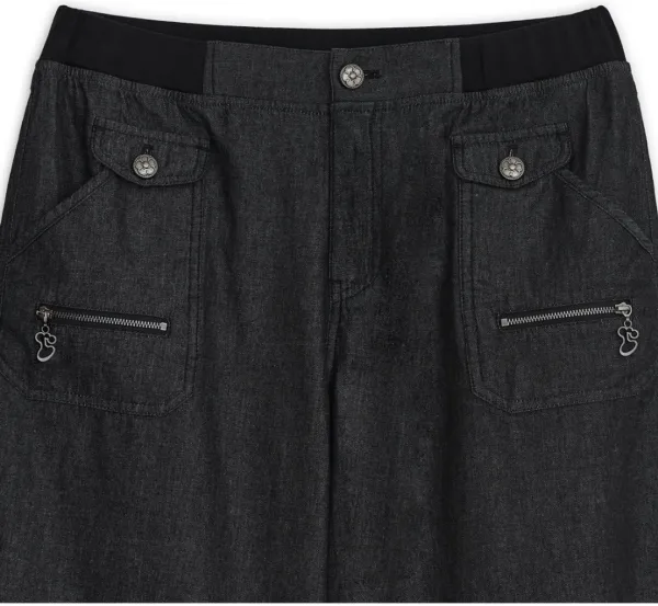 Button roll-up denim pants (Black)