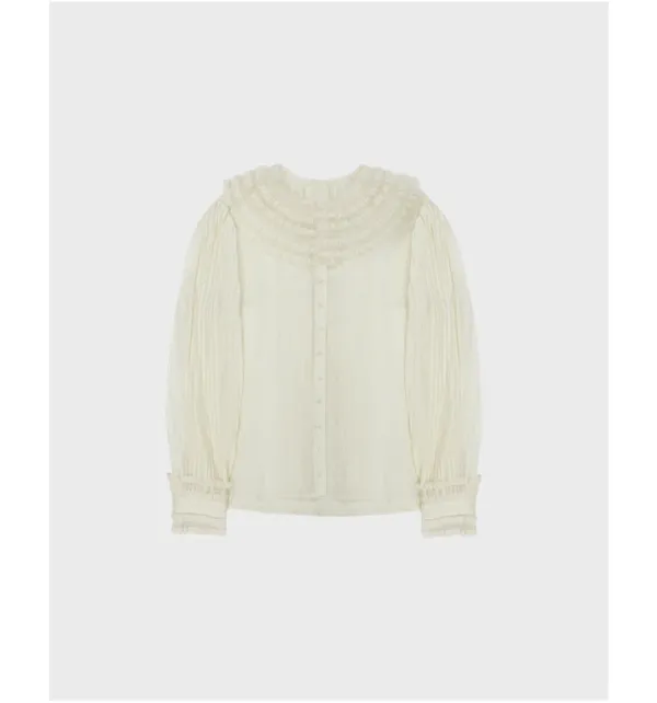 pintuck ruffle blouse in beige