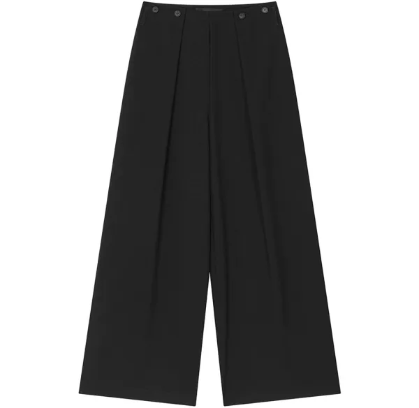 Minimal Button-Detail Set-Up Wide Pants [ Black ]