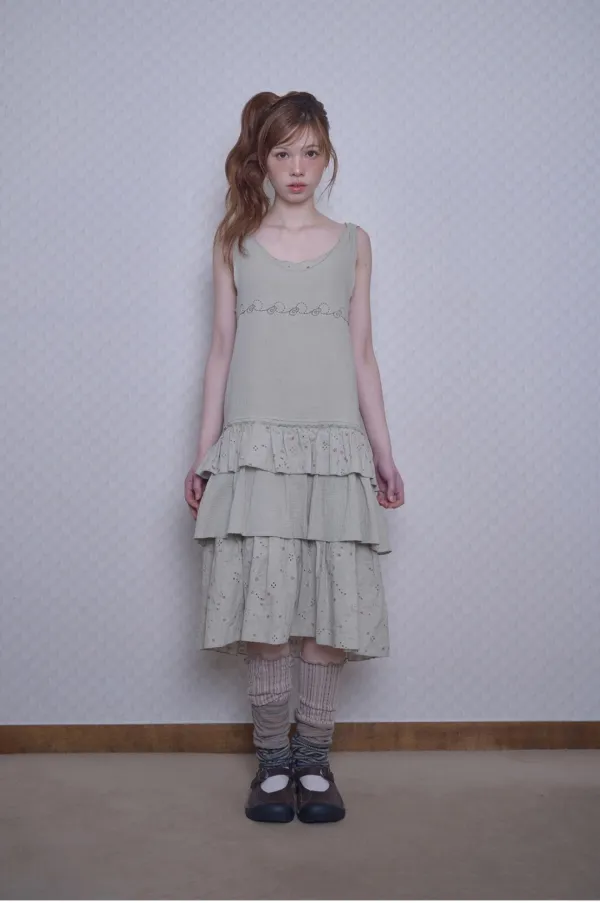 Fairy needlework tiered dress (Green)