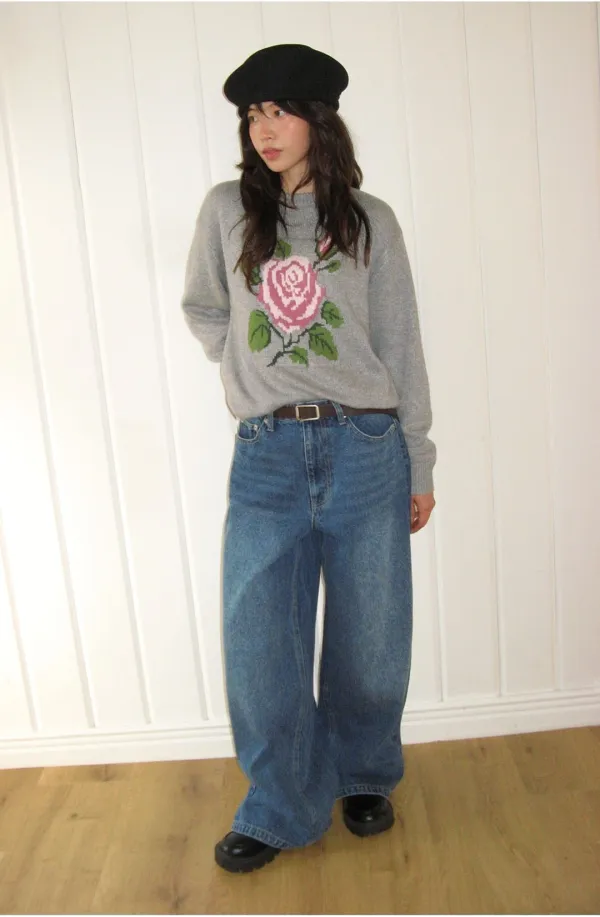 [11/10 순차배송] ROSE JACQUARD KNIT PULLOVER GREY