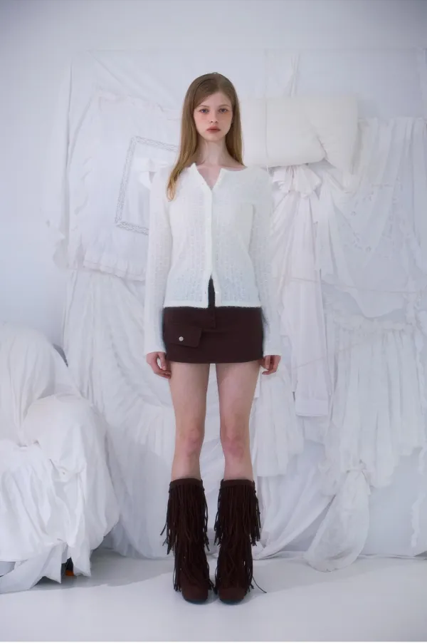 Hairy Slim Fur Cardigan [Ivory]