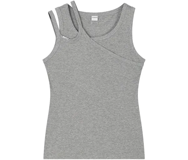 Double Strap Jersey Sleeveless Top [ Melange Gray ]