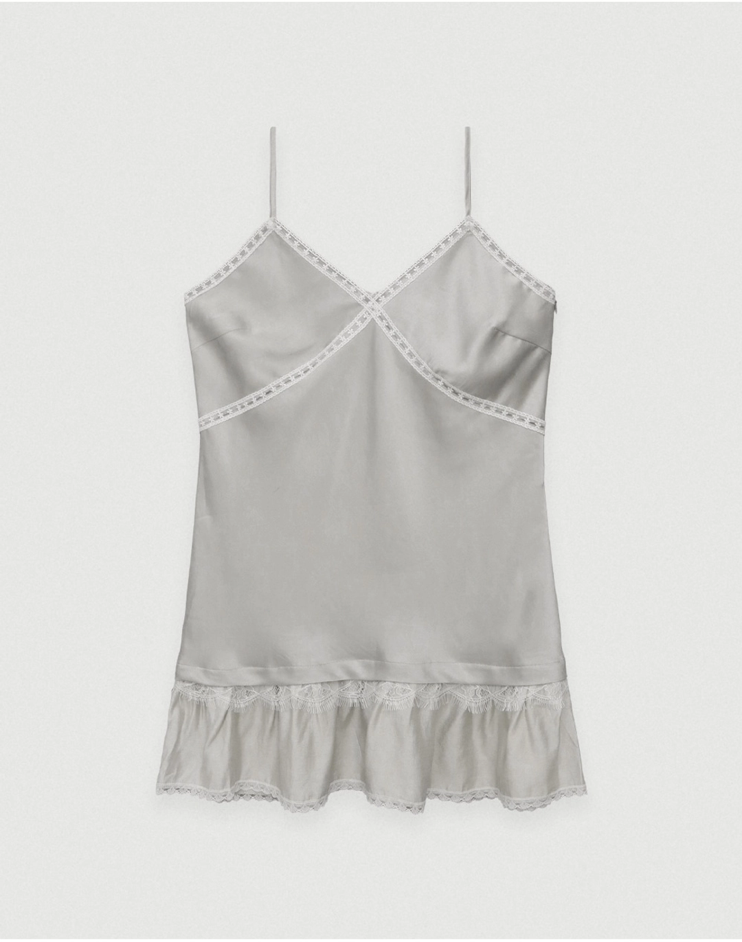 포에토 Netty lace trim satin dress - grey 상품 이미지 1