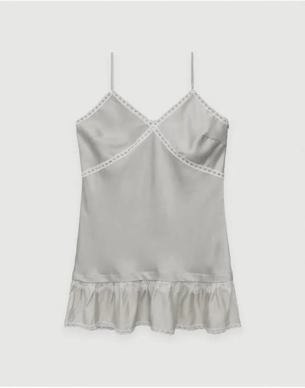 Netty lace trim satin dress - grey